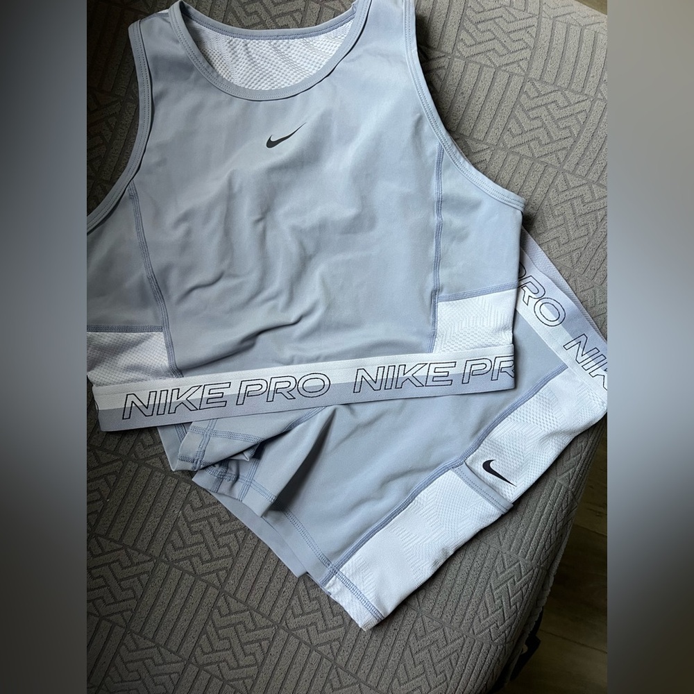 Nike Light Blue Dri-FIT Athletic Bra & Shorts Set